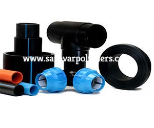 Black and blue HDPE pipe fittings shown on a white background